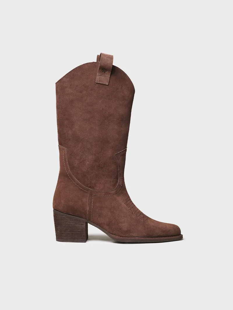Bota cowboy alta en serraje para mujer | VITORIA