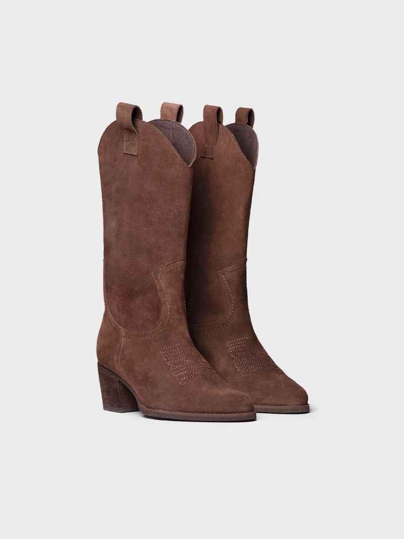 Bota cowboy alta en serraje para mujer | VITORIA