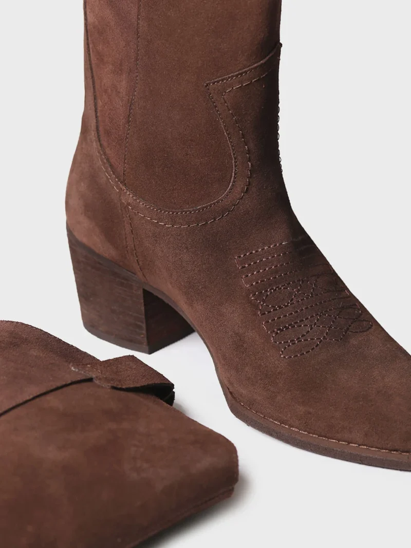 Bota cowboy alta en serraje para mujer | VITORIA