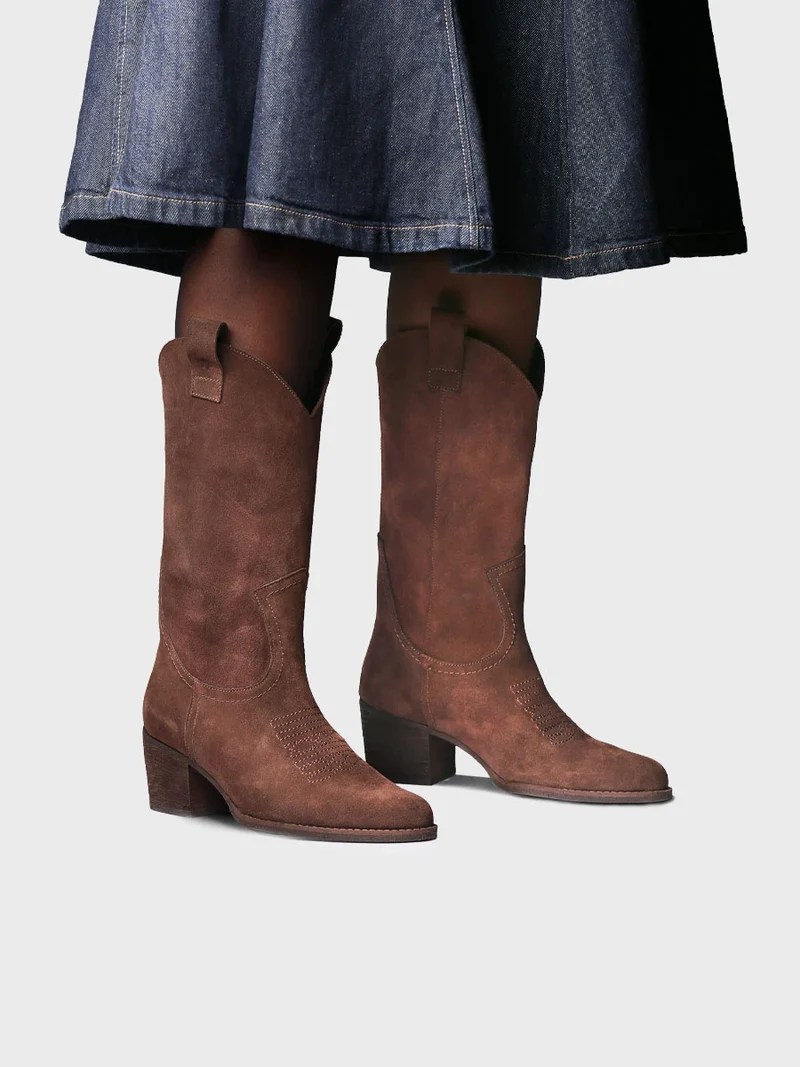 Bota cowboy alta en serraje para mujer | VITORIA