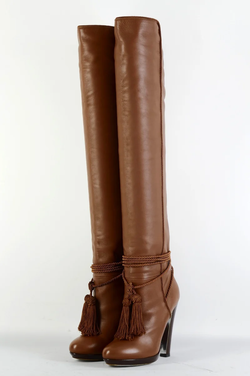 Hohe Stiefel Leder cognac