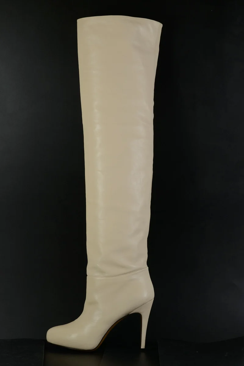Overknees Leder creme