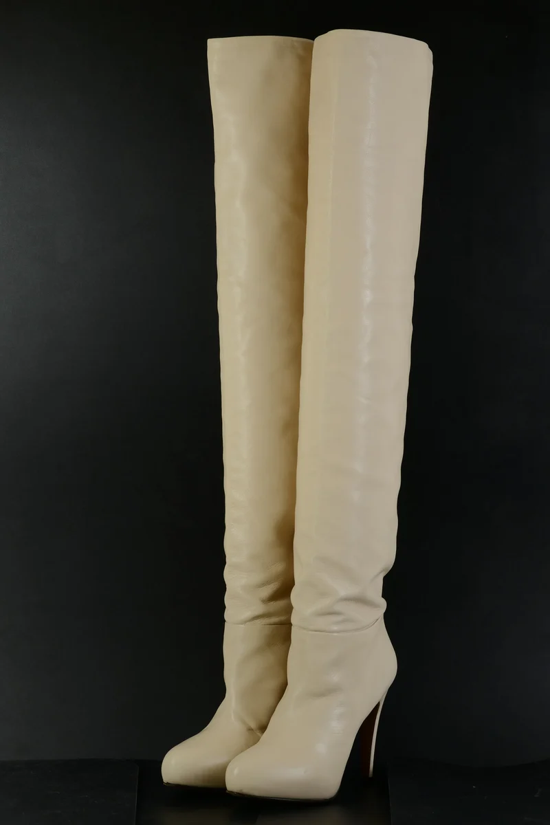 Overknees Leder creme