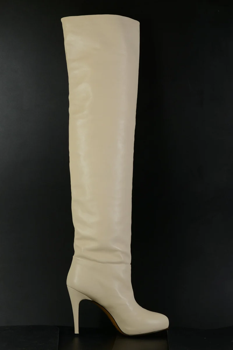 Overknees Leder creme