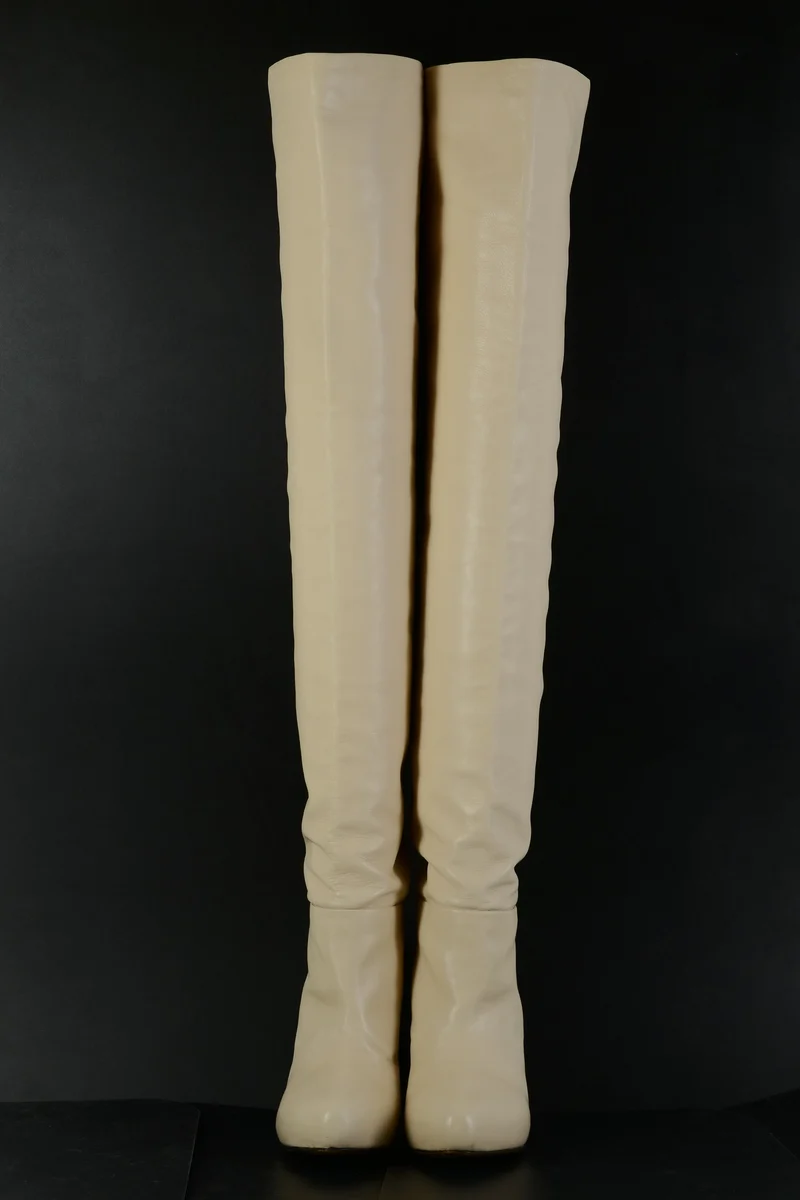 Overknees Leder creme