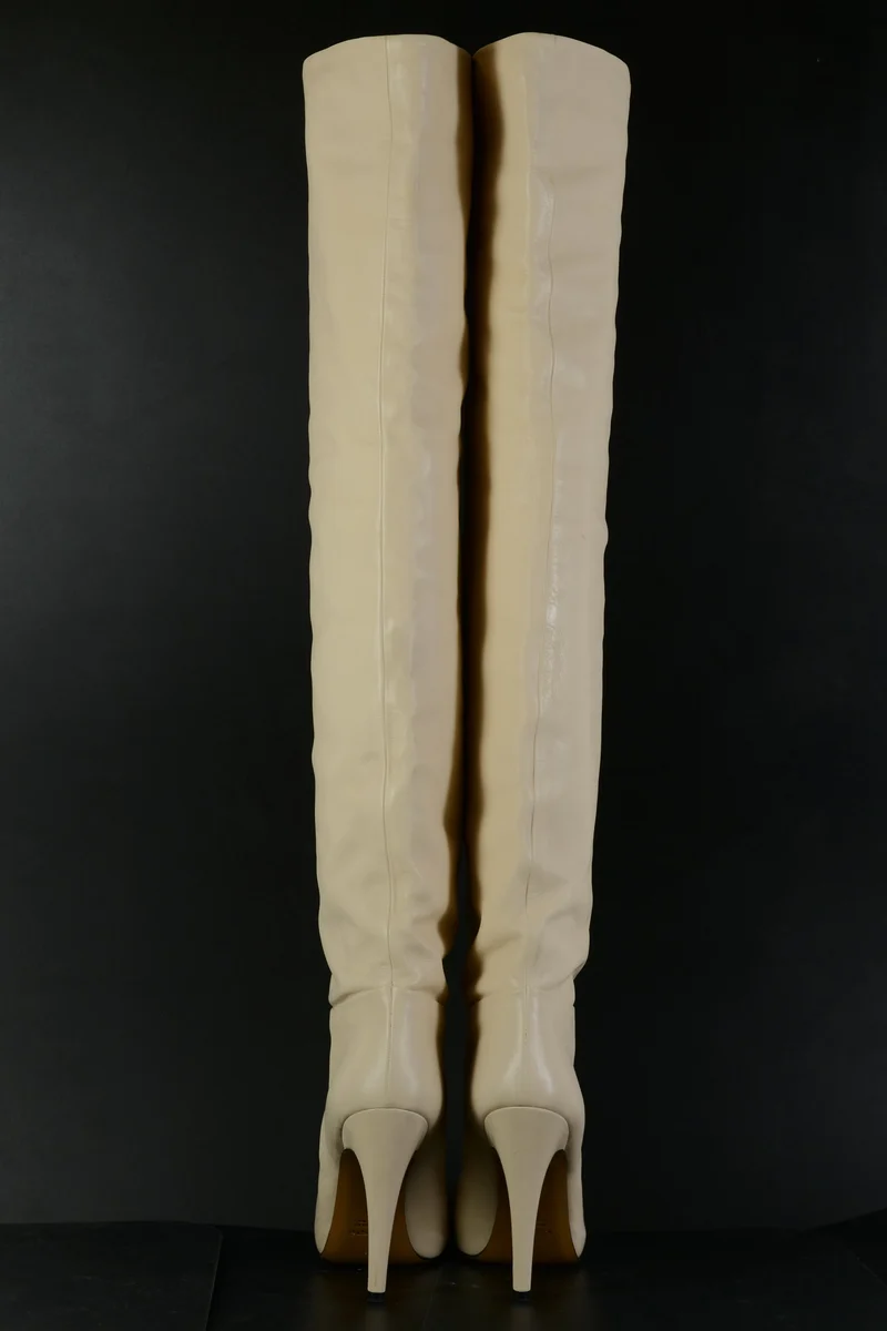 Overknees Leder creme