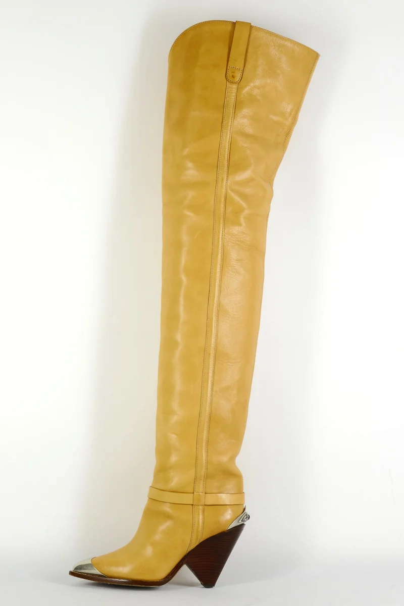 Overknees Leder beige