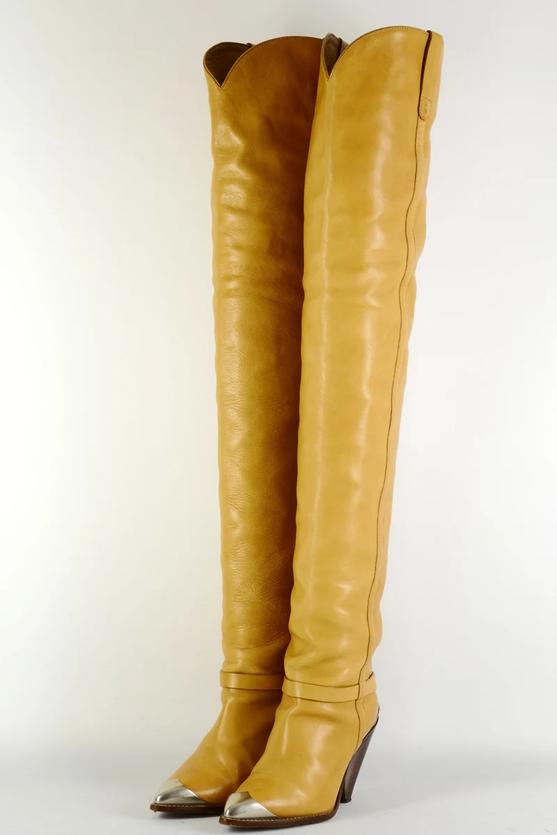 Overknees Leder beige