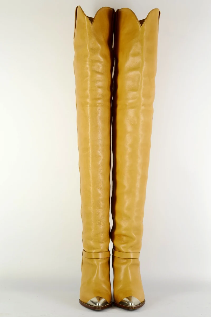 Overknees Leder beige