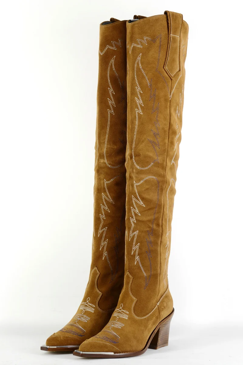 Overknees Wildleder cognac