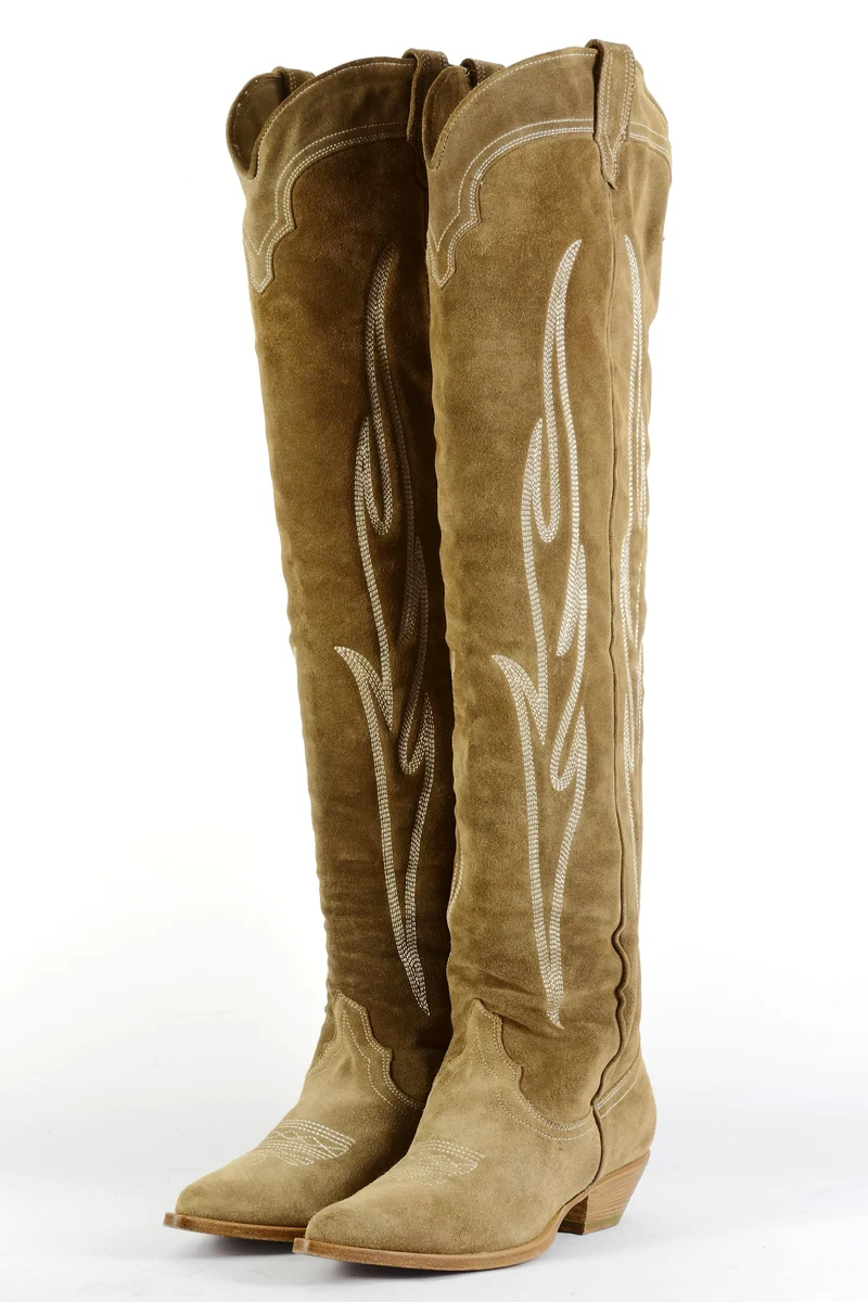 Overknees Wildleder beige