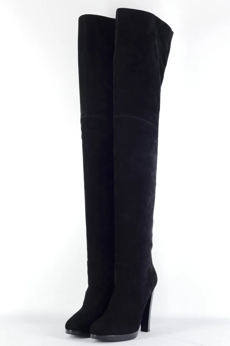 Overknees Wildleder schwarz
