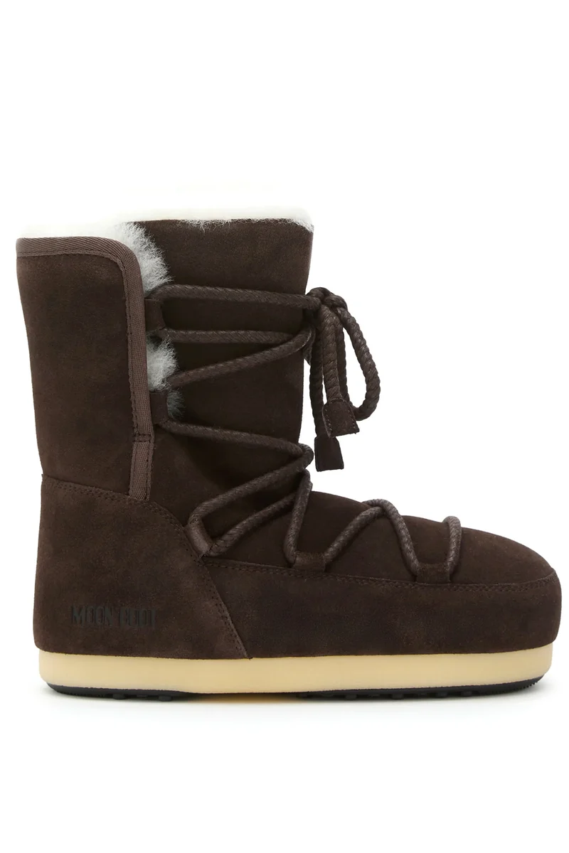 Moon Boot Damen Stiefel EVX aus Veloursleder und Shearling Dark Brown