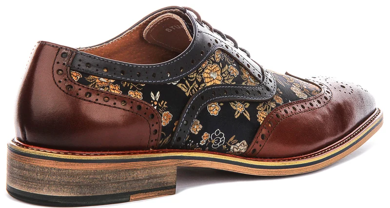 Justinreess England Stuart In Brown Floral Brogues