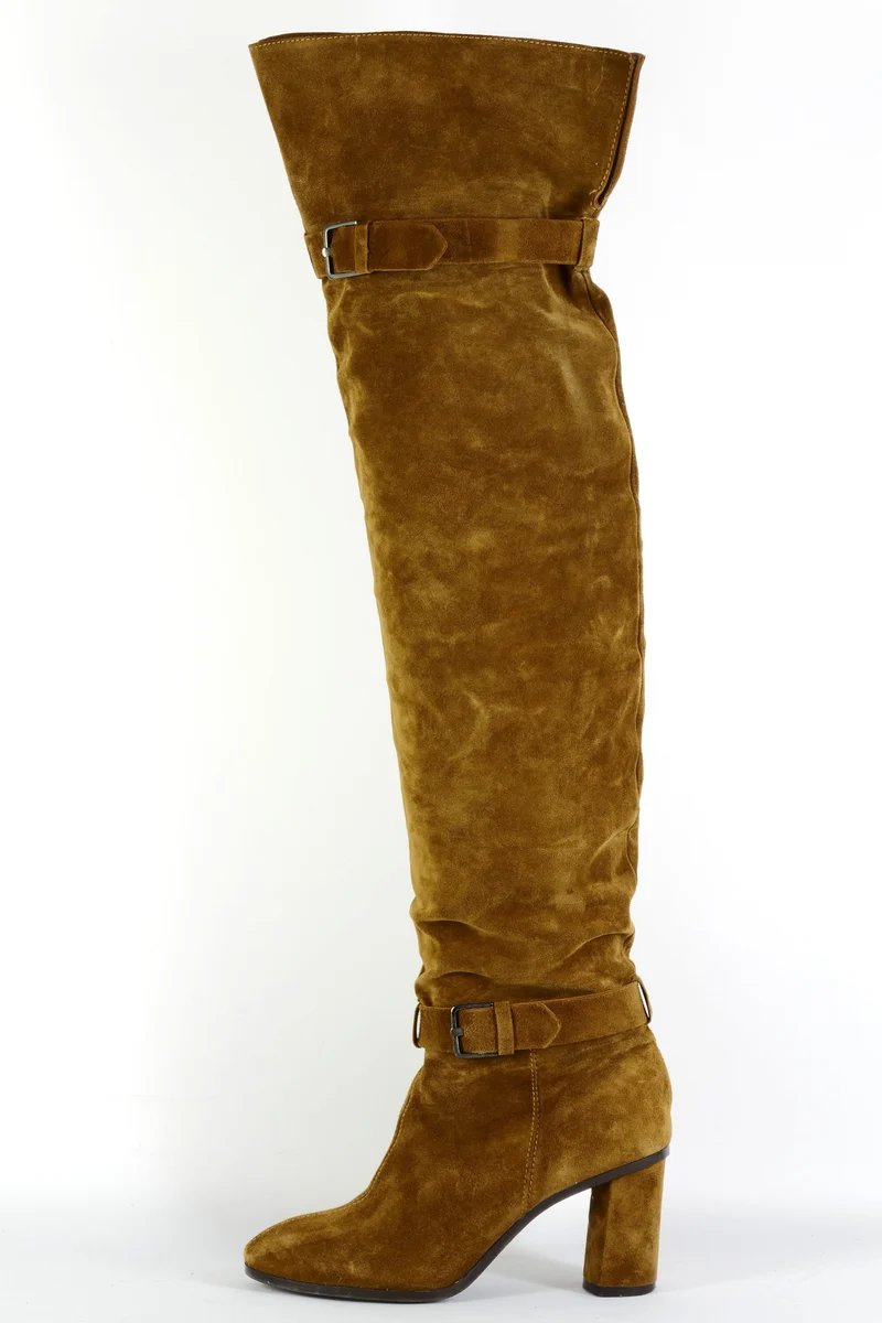Overknees Wildleder oliv