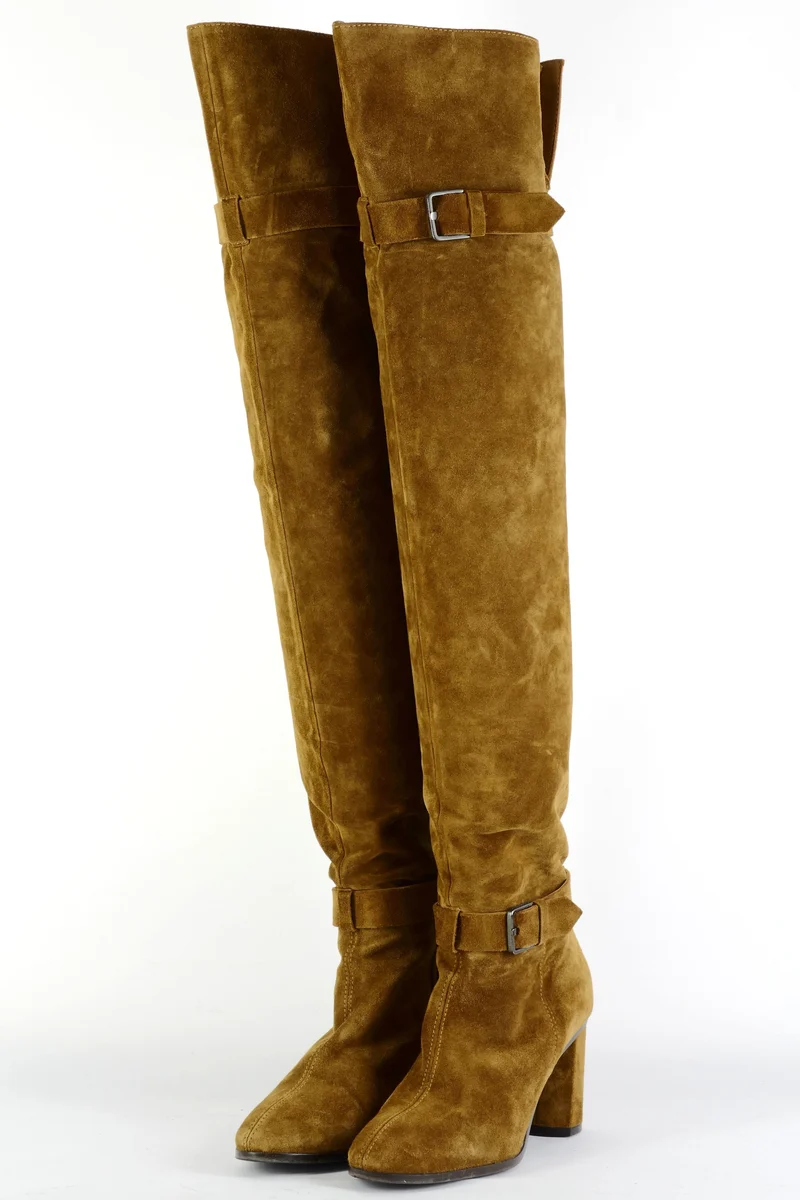 Overknees Wildleder oliv