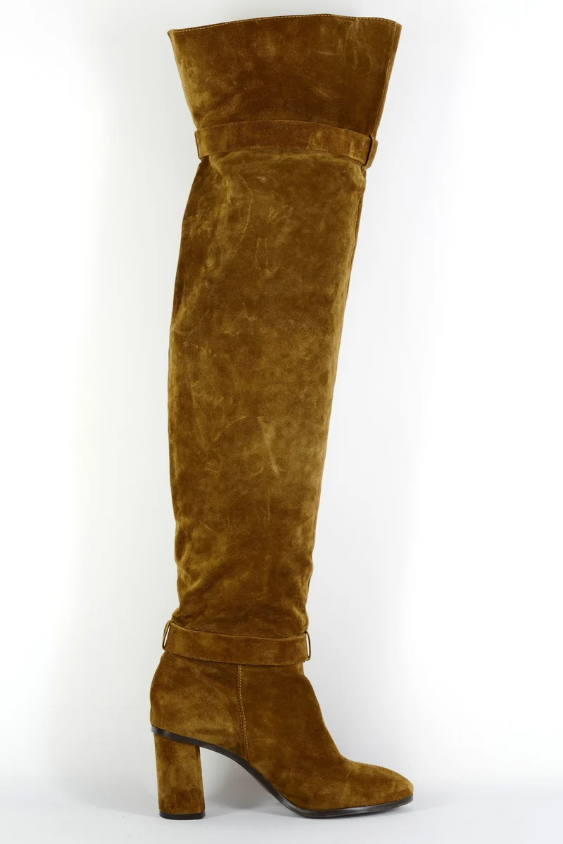 Overknees Wildleder oliv