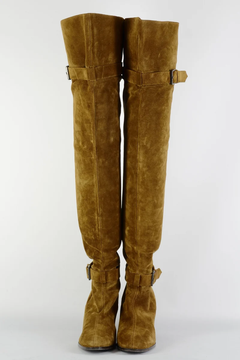 Overknees Wildleder oliv