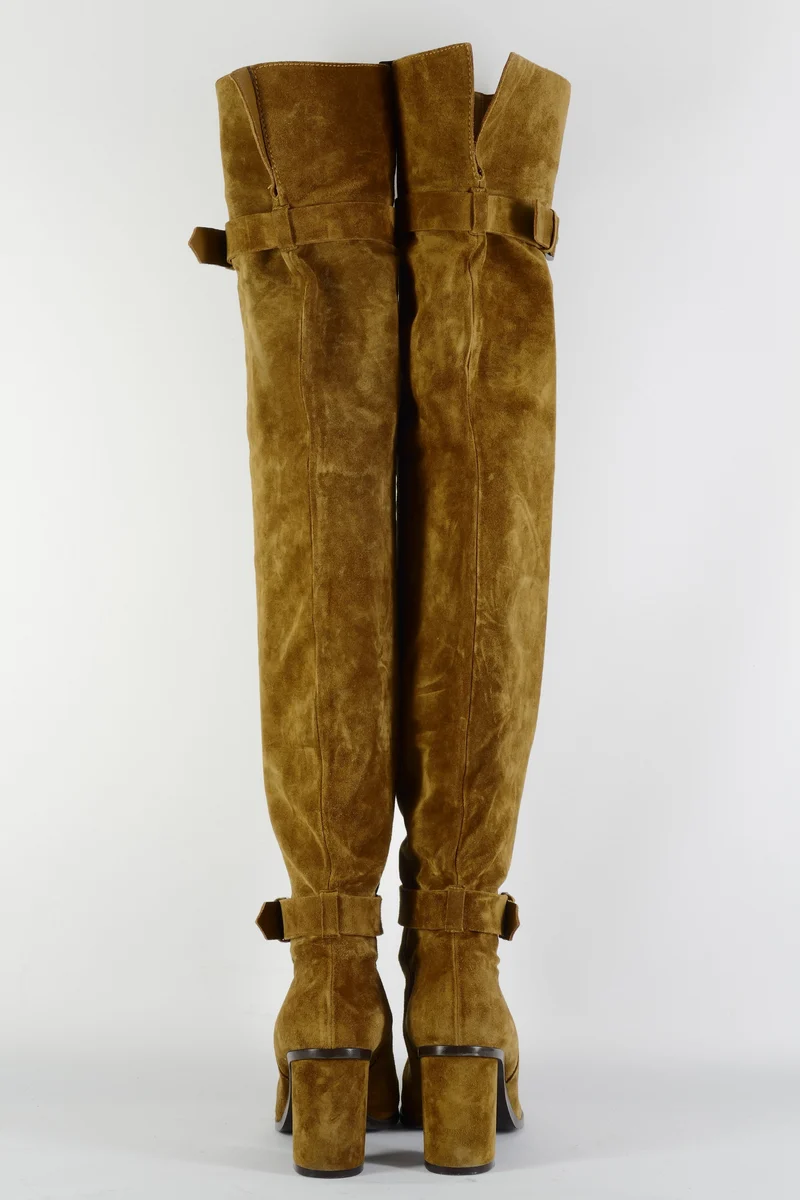 Overknees Wildleder oliv