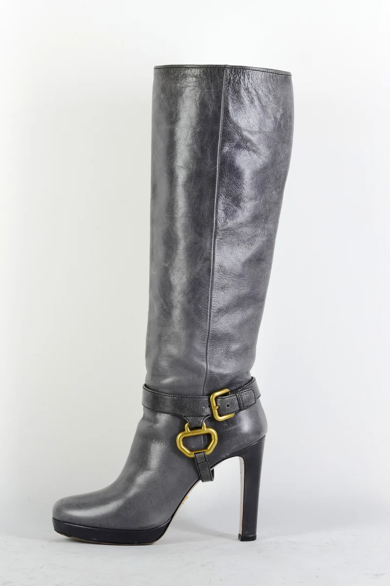 Stiefel Leder grau