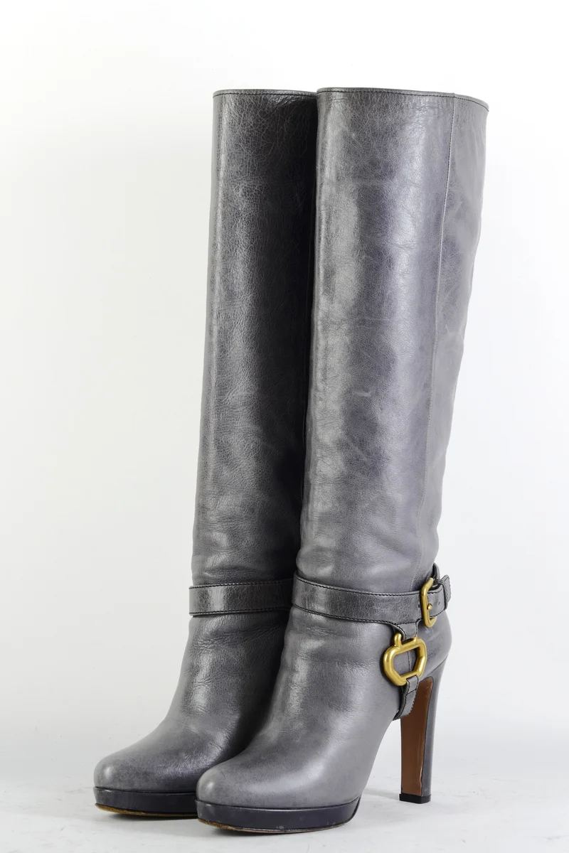 Stiefel Leder grau