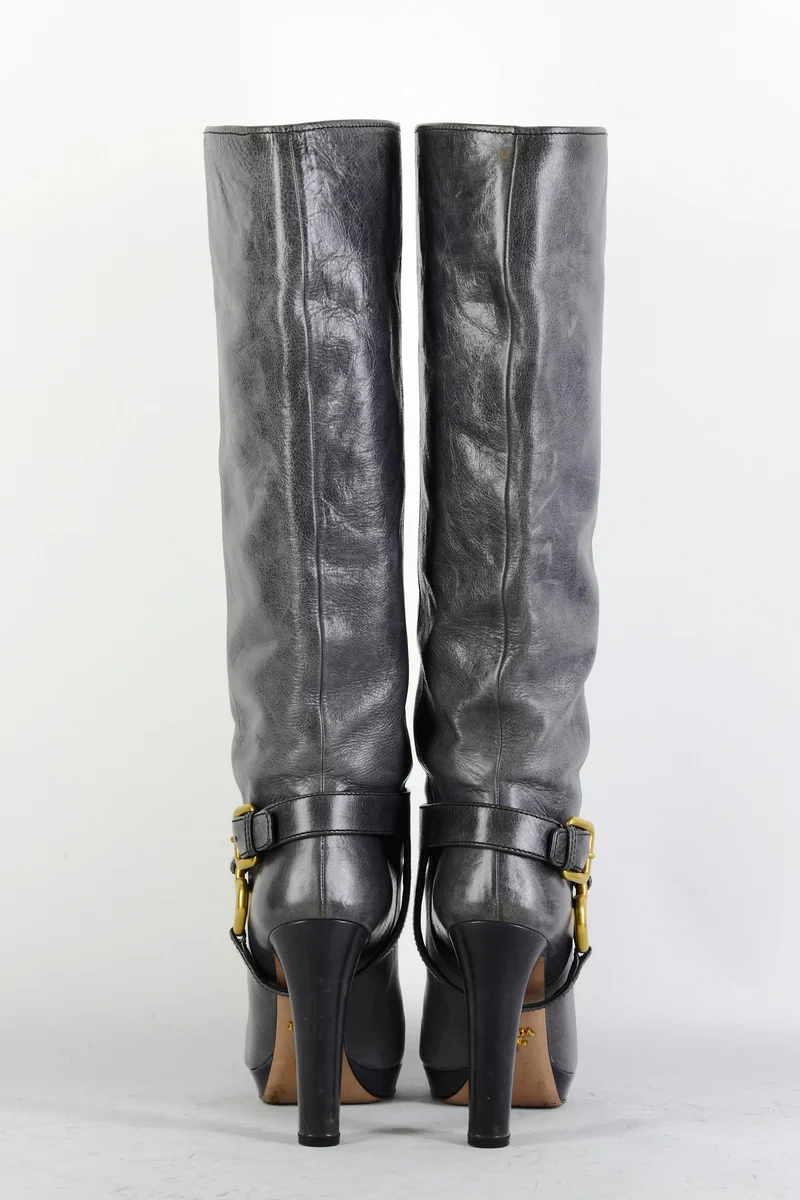 Stiefel Leder grau