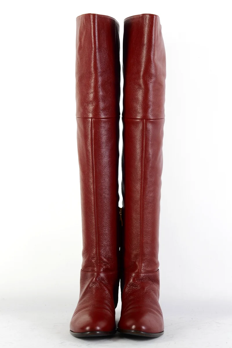 Overknees Leder bordeaux