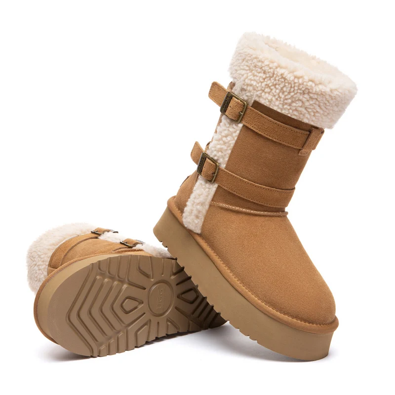 Nordic Buckle Strap Short Platform UGG Boots
