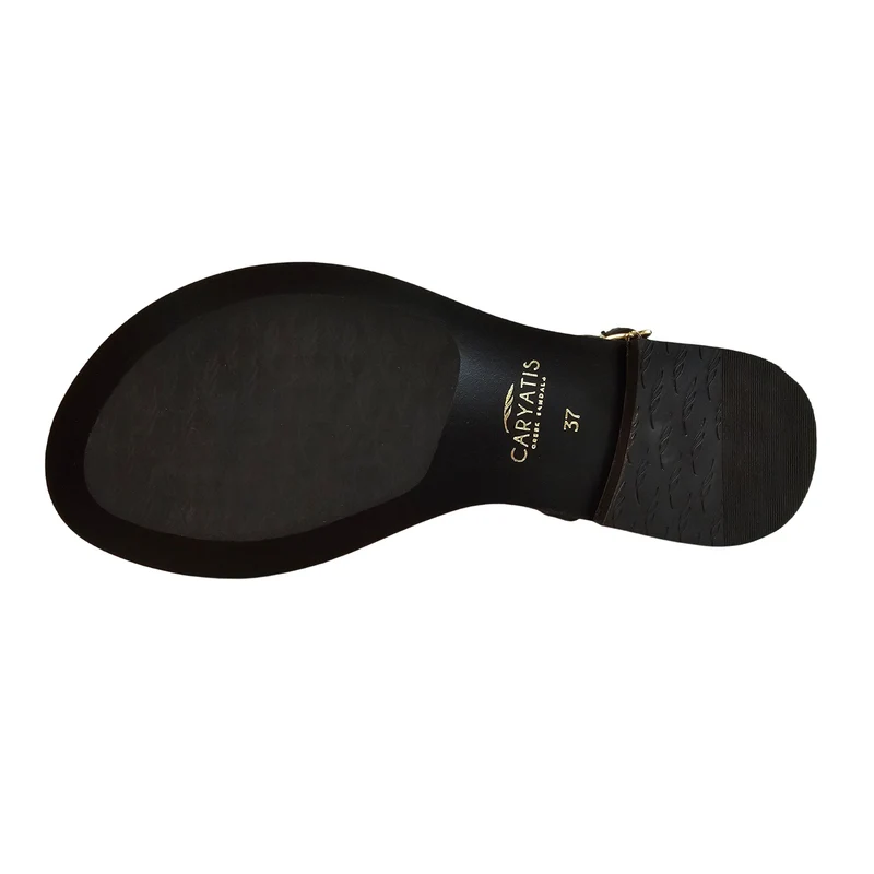 Caryatis, Zehenteiler Sandale in Schwarz mit Golddetails