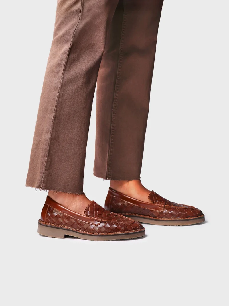 Mocasín en piel trenzada para mujer | IVARS-BL