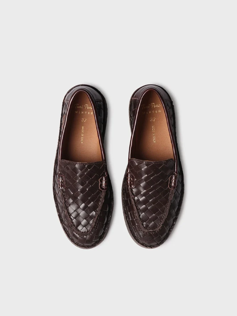 Mocasín en piel trenzada para mujer | IVARS-BL