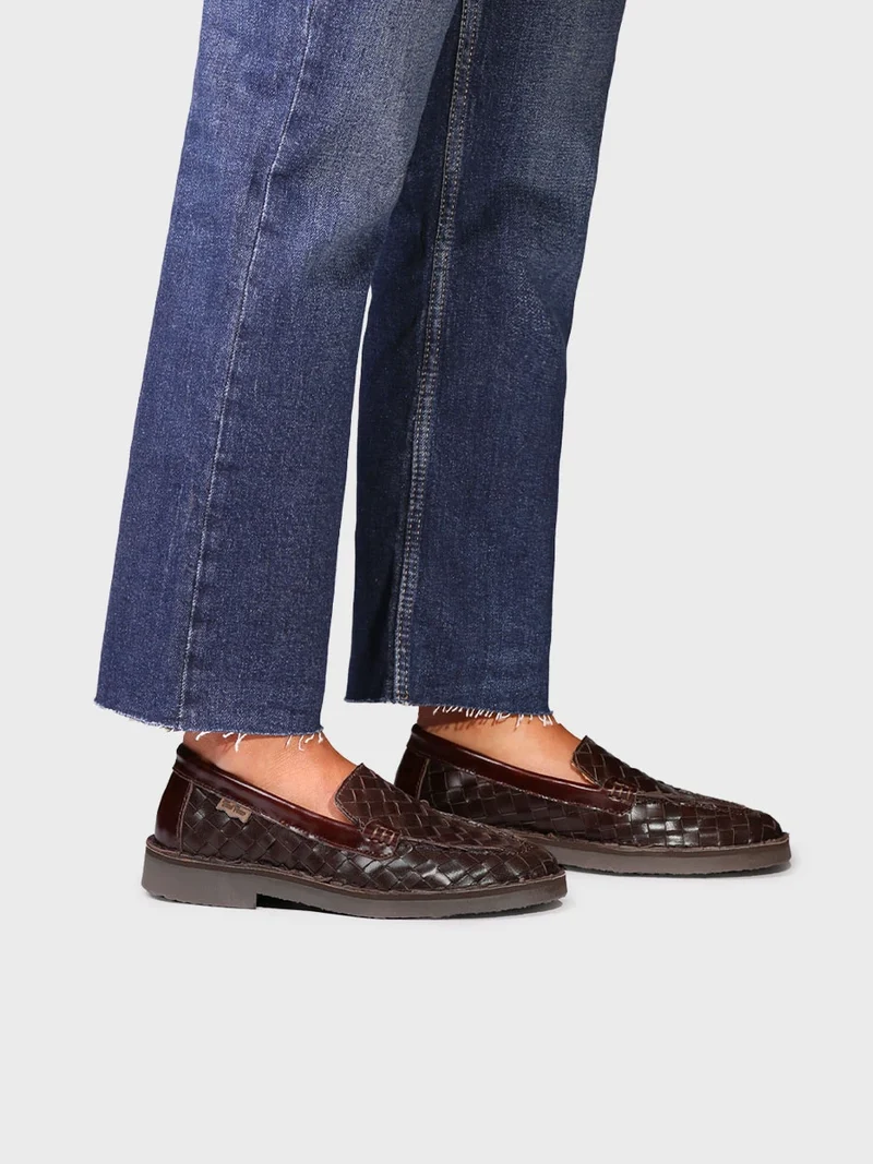 Mocasín en piel trenzada para mujer | IVARS-BL