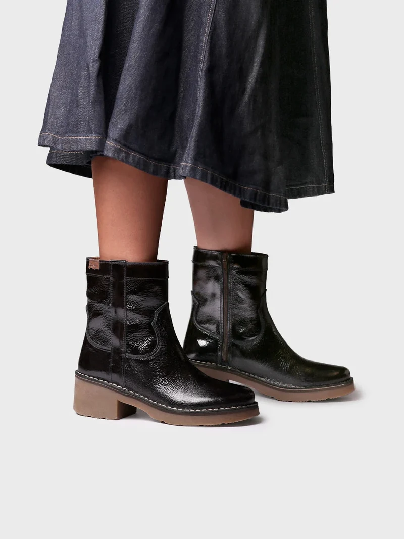 Botines de mujer en piel charol con cremallera lateral | IRIS-CA
