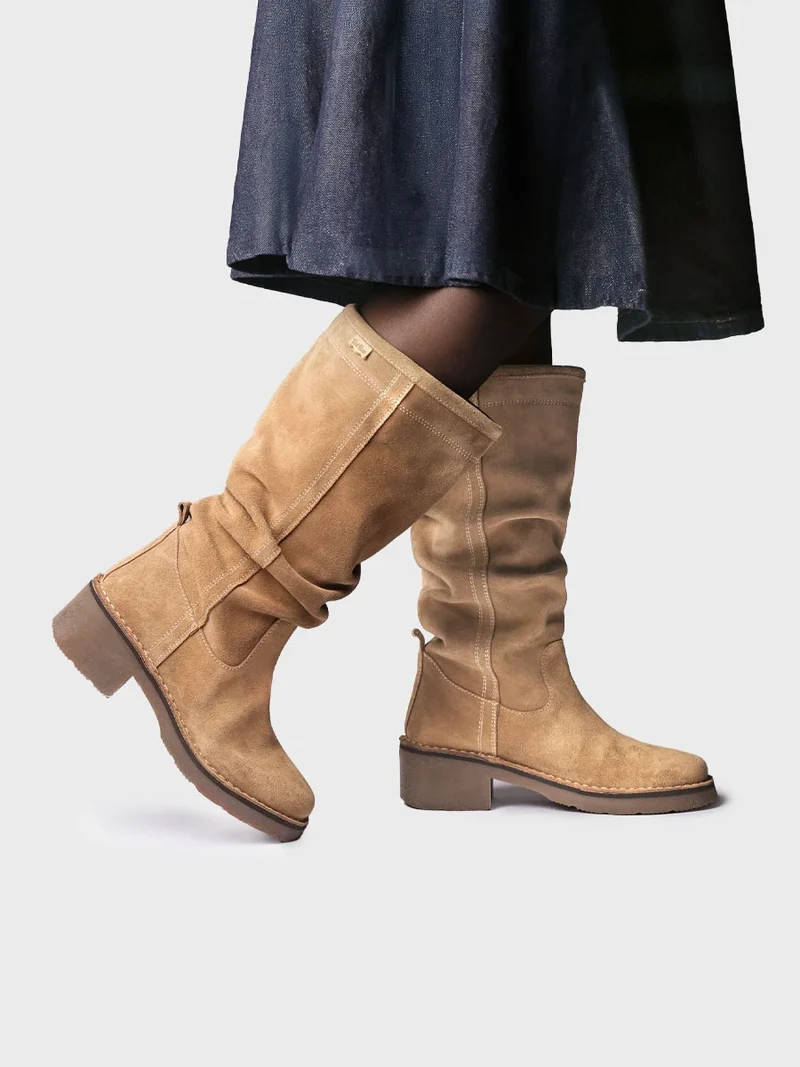 Bota alta en serraje para mujer | IONE-SY