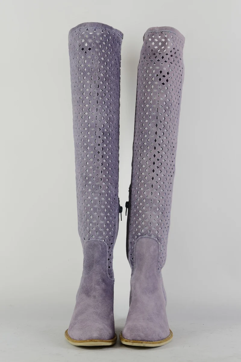 Hohe Stiefel Leder flieder