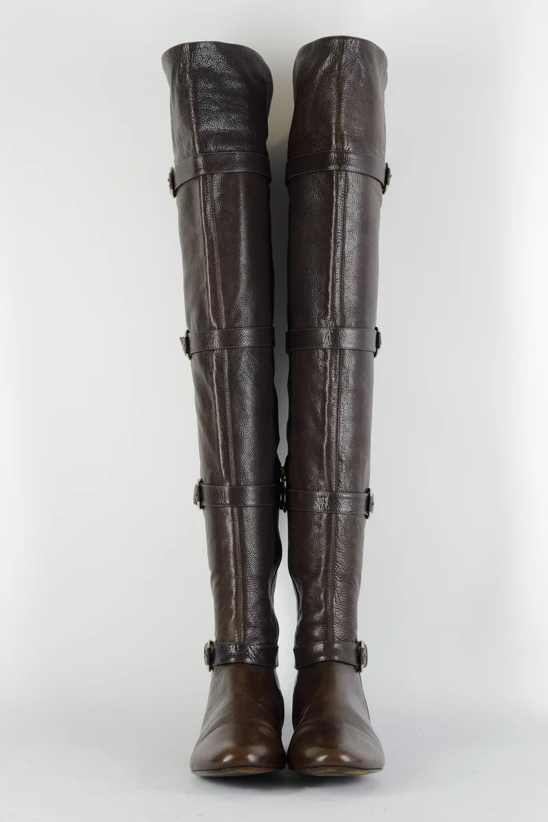 Overknees Leder mittelbraun