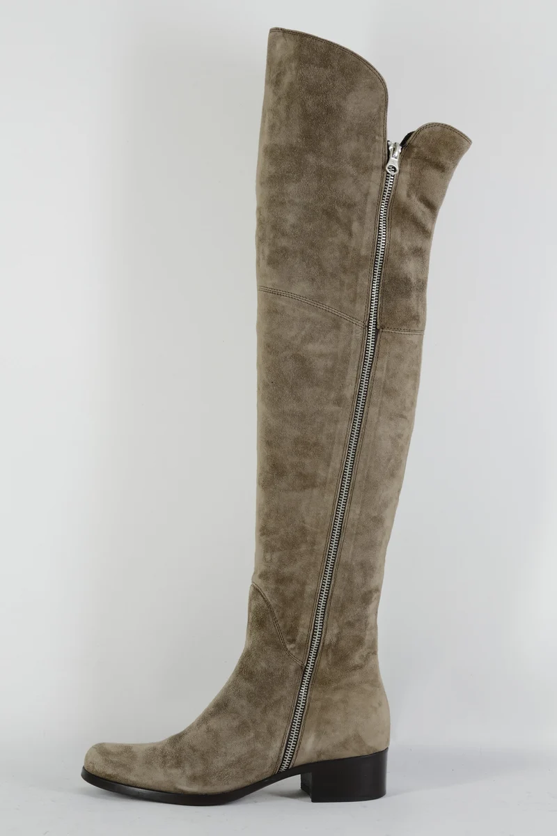 Overknees Wildleder graubraun