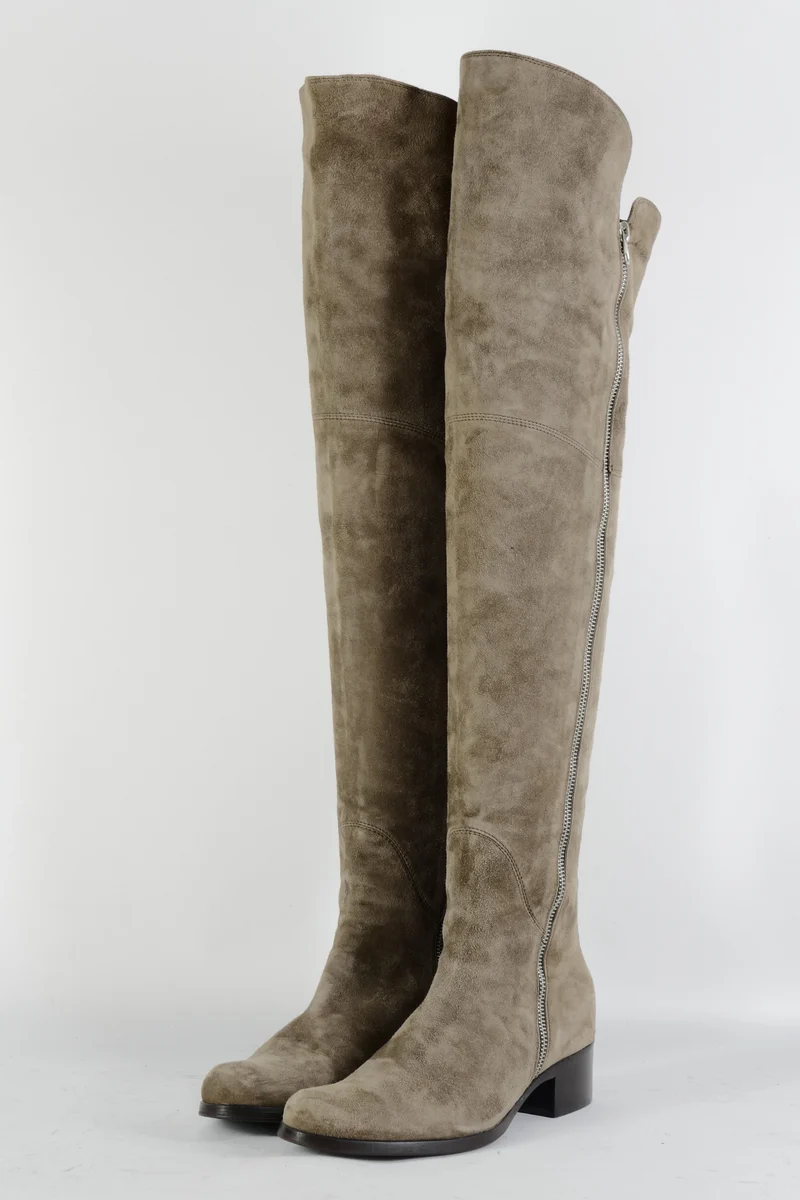 Overknees Wildleder graubraun