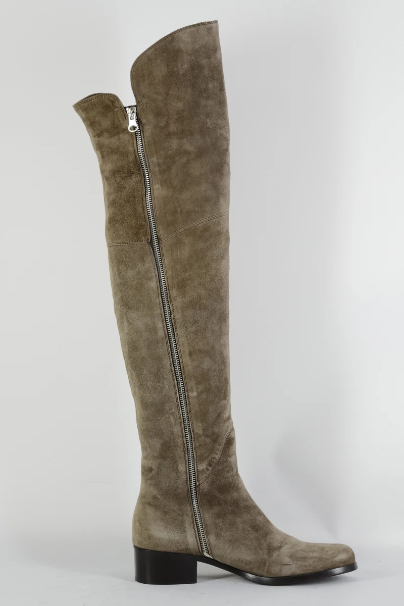 Overknees Wildleder graubraun