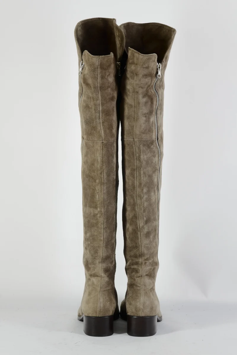 Overknees Wildleder graubraun