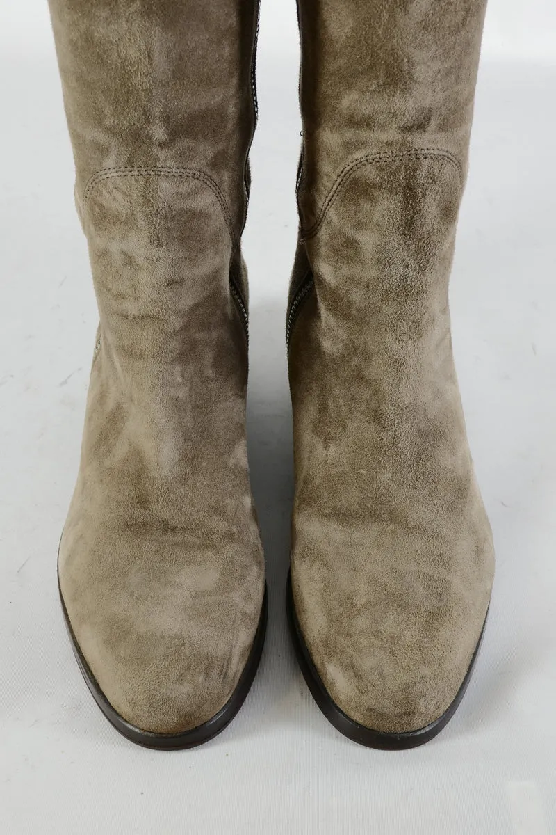 Overknees Wildleder graubraun