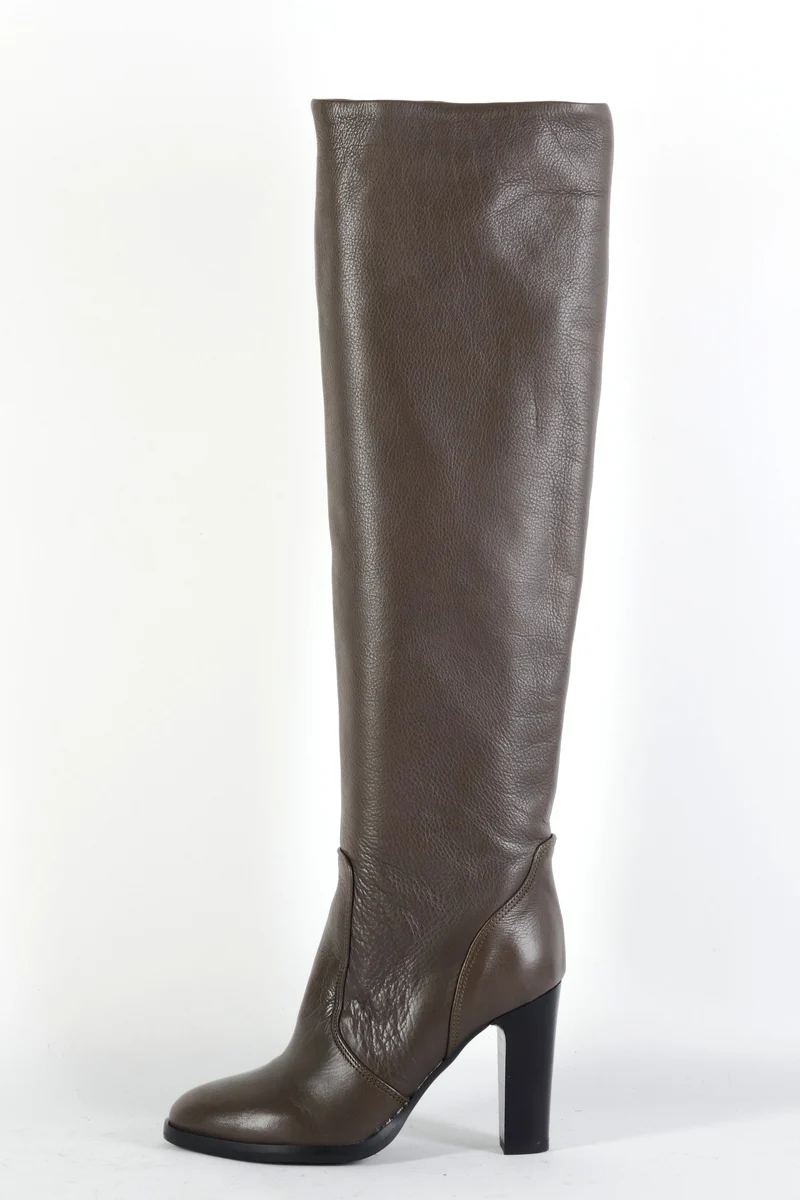 Hohe Stiefel Leder graubraun