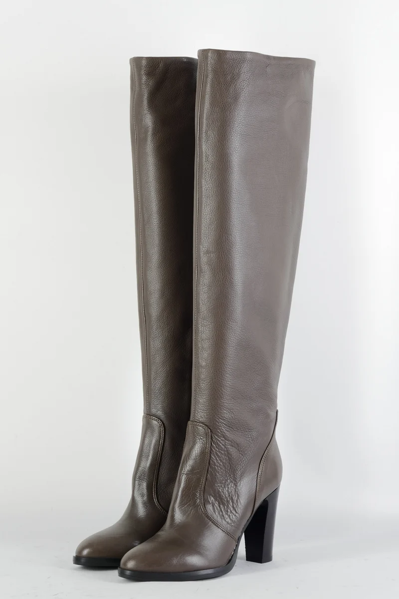 Hohe Stiefel Leder graubraun