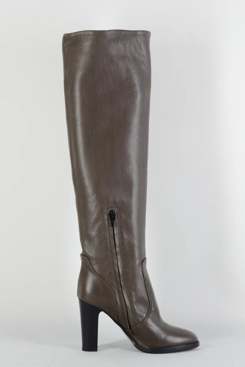 Hohe Stiefel Leder graubraun