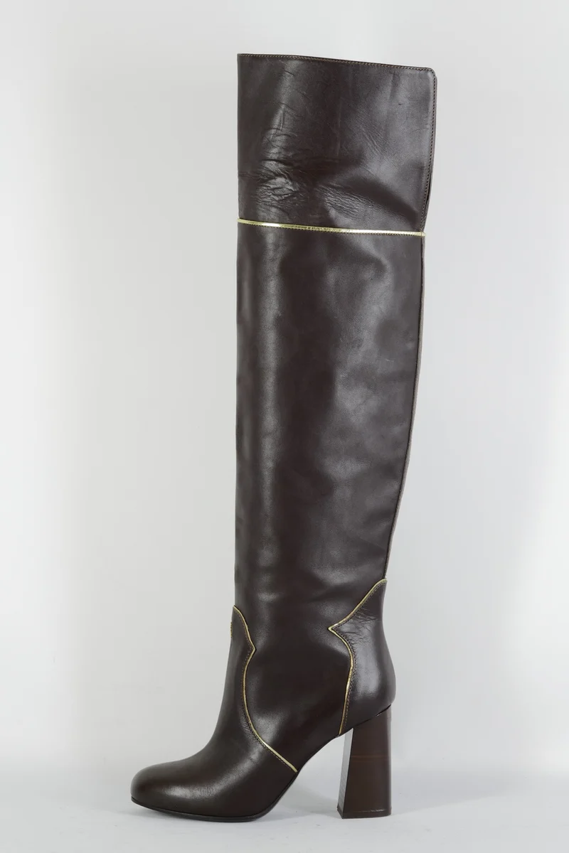 Overknees Leder dunkelbraun