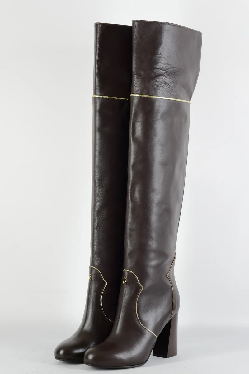 Overknees Leder dunkelbraun