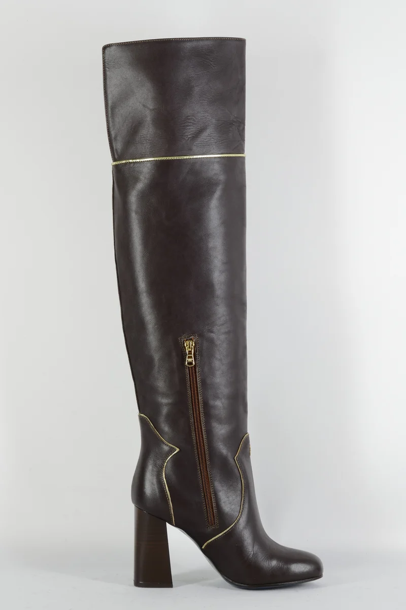 Overknees Leder dunkelbraun