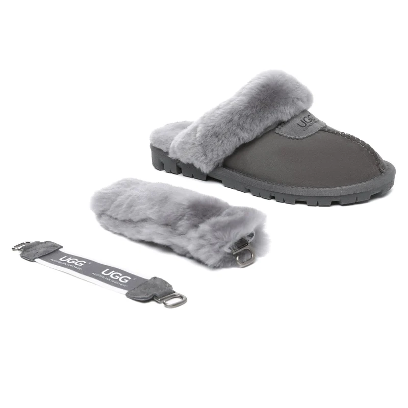 Removable Slingback Waffle Fluffy UGG Slippers
