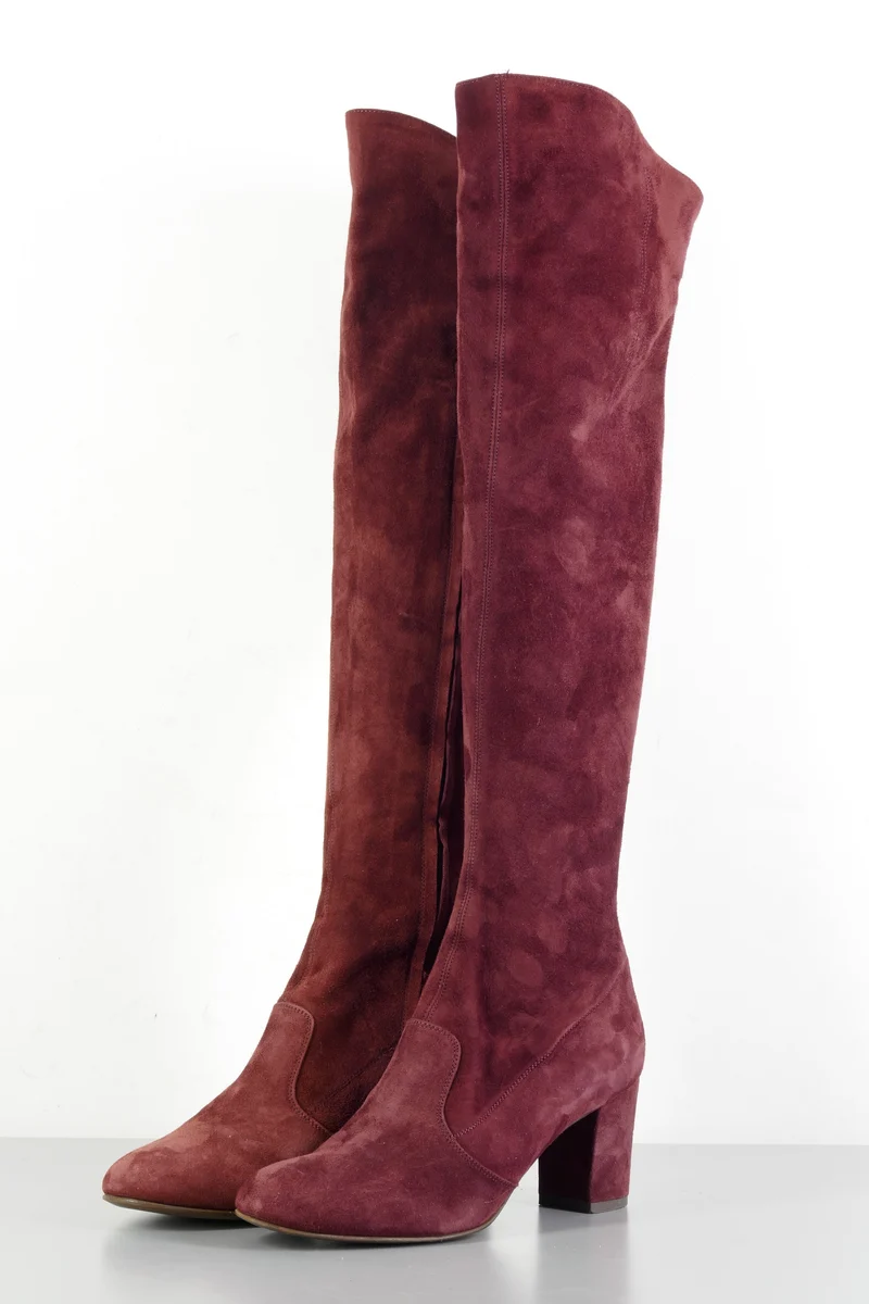 Hohe Stiefel Wildleder bordeaux