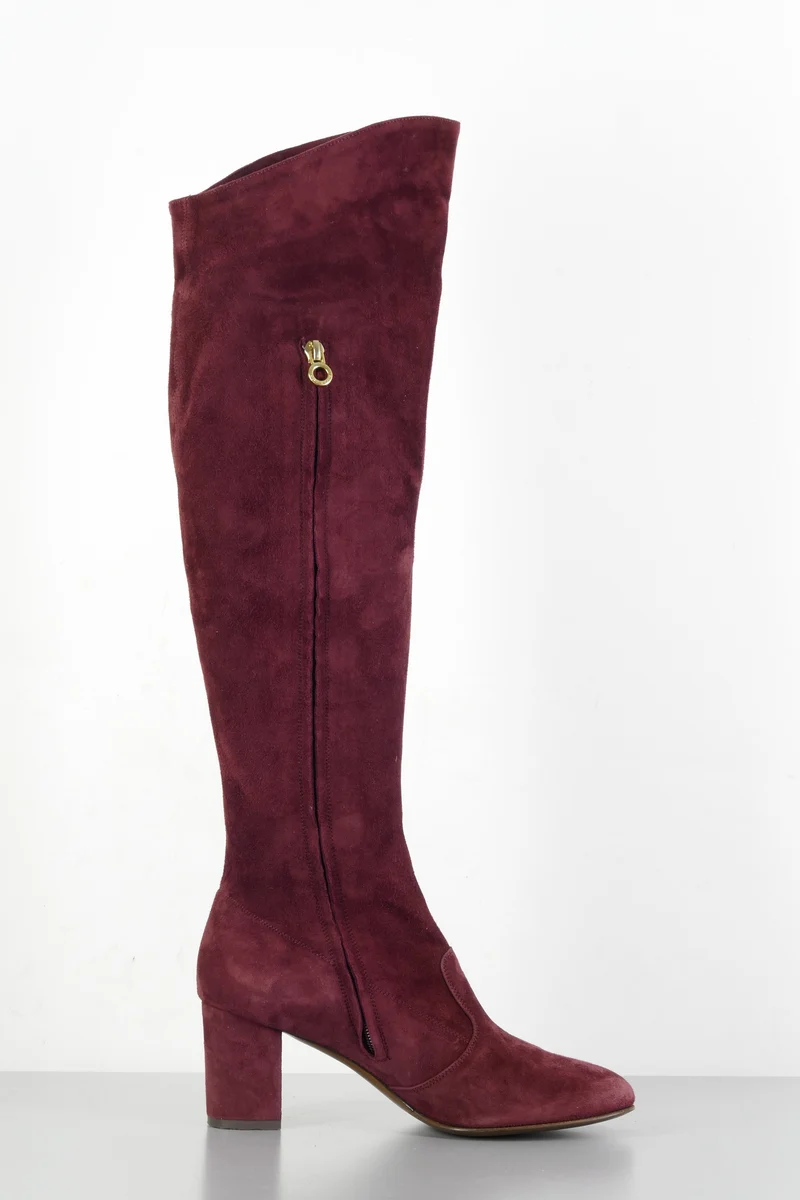 Hohe Stiefel Wildleder bordeaux